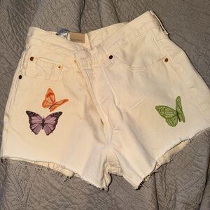Levi's Cream Jean Shorts with Butterfly Design